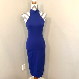 Bebe Mock Neck Strappy Back Sheath Dress | Blue